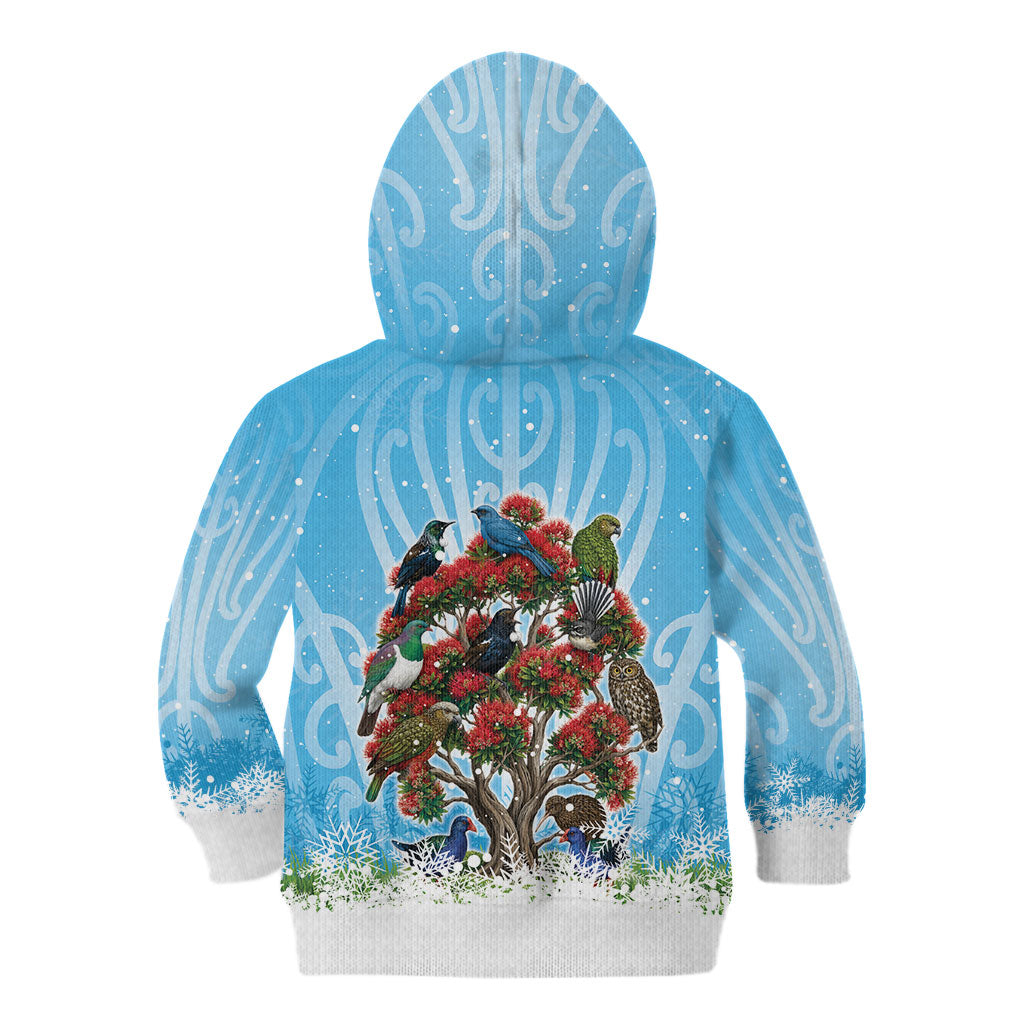 New Zealand Birds Christmas Kid Hoodie Pohutukawa Xmas Tree LT05 - Polynesian Pride