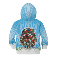 New Zealand Birds Christmas Kid Hoodie Pohutukawa Xmas Tree LT05 - Polynesian Pride
