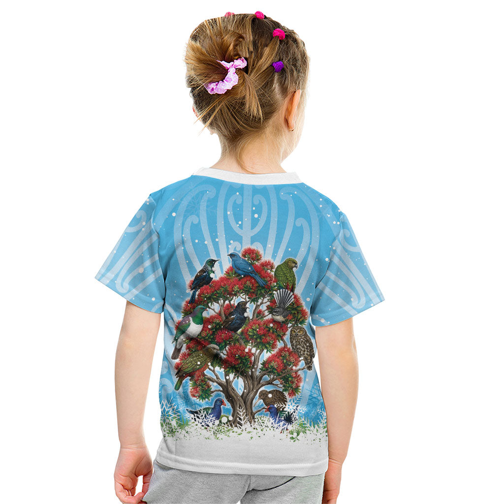 New Zealand Birds Christmas Kid T Shirt Pohutukawa Xmas Tree LT05 - Polynesian Pride