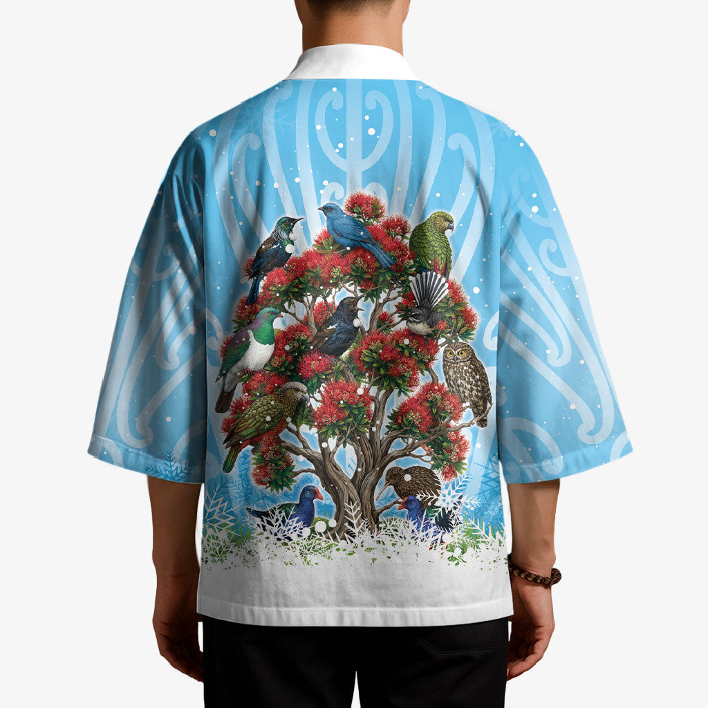 New Zealand Birds Christmas Kimono Pohutukawa Xmas Tree LT05 - Polynesian Pride
