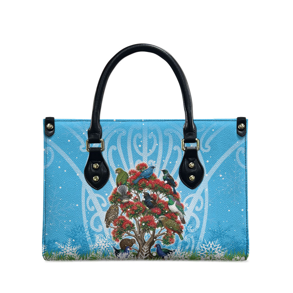 New Zealand Birds Christmas Leather Bag Pohutukawa Xmas Tree LT05 - Polynesian Pride