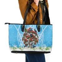New Zealand Birds Christmas Leather Tote Bag Pohutukawa Xmas Tree LT05 - Polynesian Pride