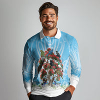 New Zealand Birds Christmas Long Sleeve Polo Shirt Pohutukawa Xmas Tree LT05 - Polynesian Pride