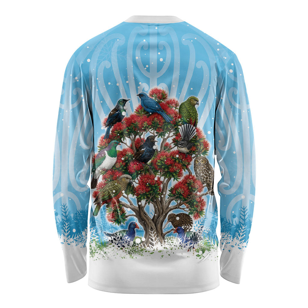 New Zealand Birds Christmas Long Sleeve Shirt Pohutukawa Xmas Tree LT05 - Polynesian Pride