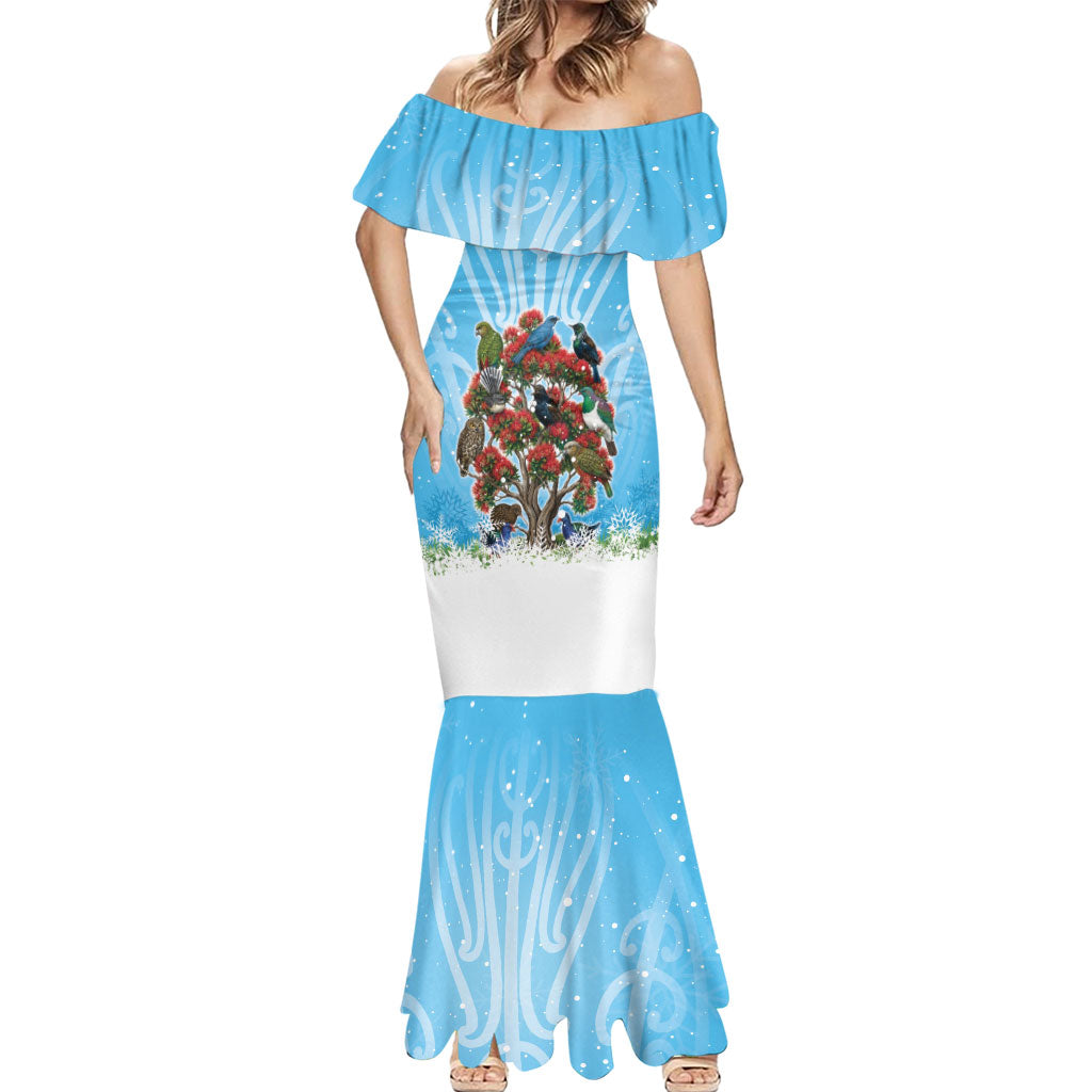 New Zealand Birds Christmas Mermaid Dress Pohutukawa Xmas Tree LT05 - Polynesian Pride