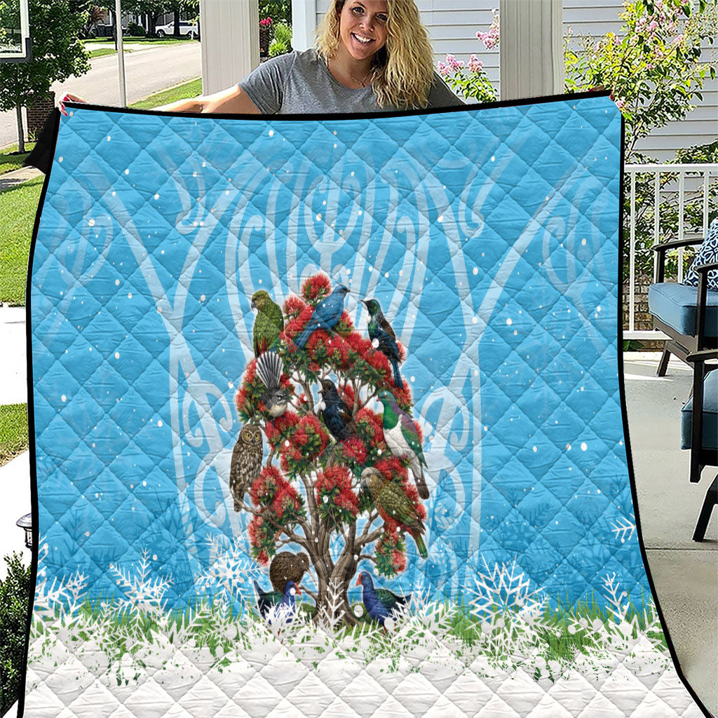 New Zealand Birds Christmas Quilt Pohutukawa Xmas Tree LT05 Blue - Polynesian Pride