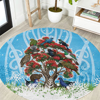 New Zealand Birds Christmas Round Carpet Pohutukawa Xmas Tree LT05 Blue - Polynesian Pride