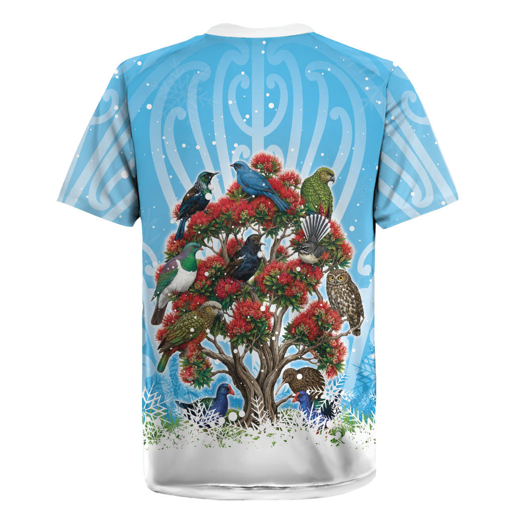 New Zealand Birds Christmas Rugby Jersey Pohutukawa Xmas Tree LT05 - Polynesian Pride