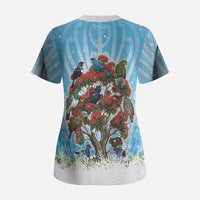 New Zealand Birds Christmas Scrub Top Pohutukawa Xmas Tree LT05 - Polynesian Pride
