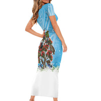 New Zealand Birds Christmas Short Sleeve Bodycon Dress Pohutukawa Xmas Tree LT05 - Polynesian Pride