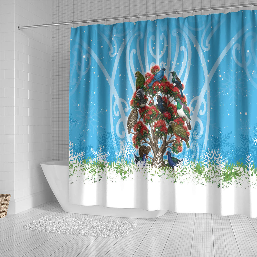 New Zealand Birds Christmas Shower Curtain Pohutukawa Xmas Tree LT05 - Polynesian Pride