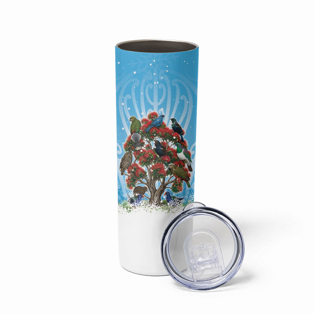 New Zealand Birds Christmas Skinny Tumbler Pohutukawa Xmas Tree LT05 - Polynesian Pride