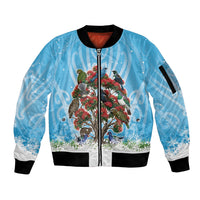 New Zealand Birds Christmas Sleeve Zip Bomber Jacket Pohutukawa Xmas Tree LT05 Unisex Blue - Polynesian Pride