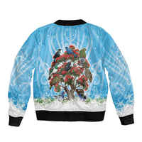 New Zealand Birds Christmas Sleeve Zip Bomber Jacket Pohutukawa Xmas Tree LT05 - Polynesian Pride