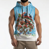 New Zealand Birds Christmas Sleeveless Hoodie Pohutukawa Xmas Tree LT05 - Polynesian Pride