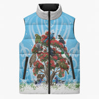 New Zealand Birds Christmas Sleeveless Puffer Jacket Pohutukawa Xmas Tree LT05 Unisex Blue - Polynesian Pride