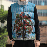 New Zealand Birds Christmas Sleeveless Puffer Jacket Pohutukawa Xmas Tree LT05 - Polynesian Pride
