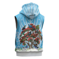 New Zealand Birds Christmas Sleeveless Zip Hoodie Pohutukawa Xmas Tree LT05 - Polynesian Pride