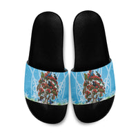 New Zealand Birds Christmas Slide Sandals Pohutukawa Xmas Tree LT05 Blue - Polynesian Pride