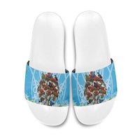 New Zealand Birds Christmas Slide Sandals Pohutukawa Xmas Tree LT05 Blue - Polynesian Pride