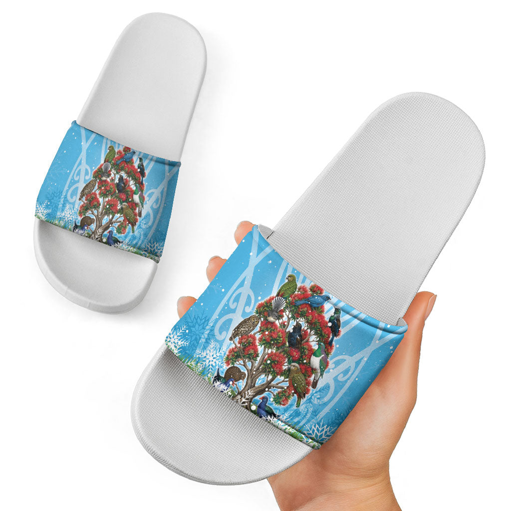 New Zealand Birds Christmas Slide Sandals Pohutukawa Xmas Tree LT05 - Polynesian Pride