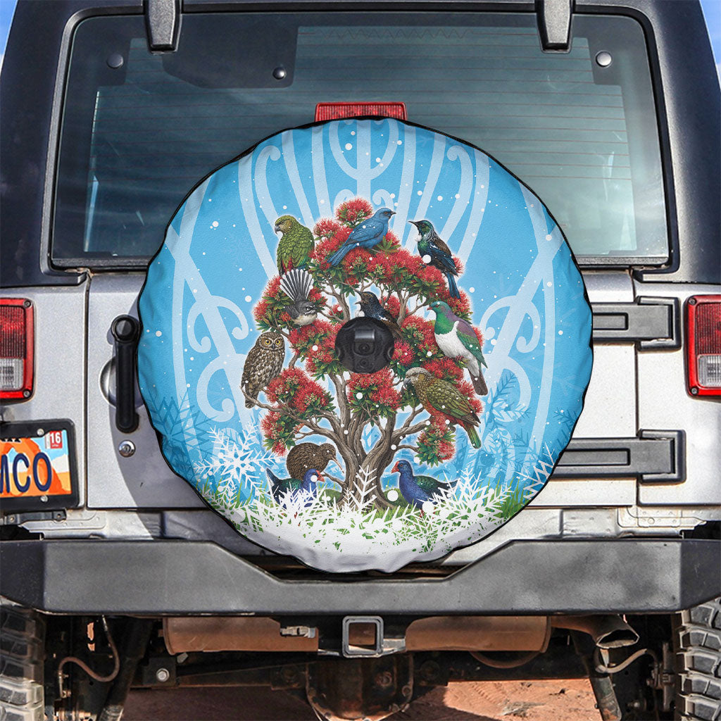 New Zealand Birds Christmas Spare Tire Cover Pohutukawa Xmas Tree LT05 Blue - Polynesian Pride
