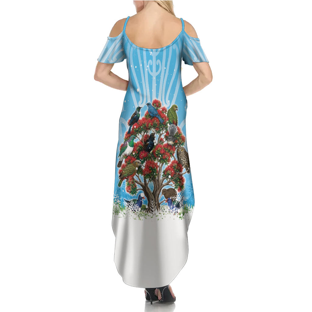New Zealand Birds Christmas Summer Maxi Dress Pohutukawa Xmas Tree LT05 - Polynesian Pride