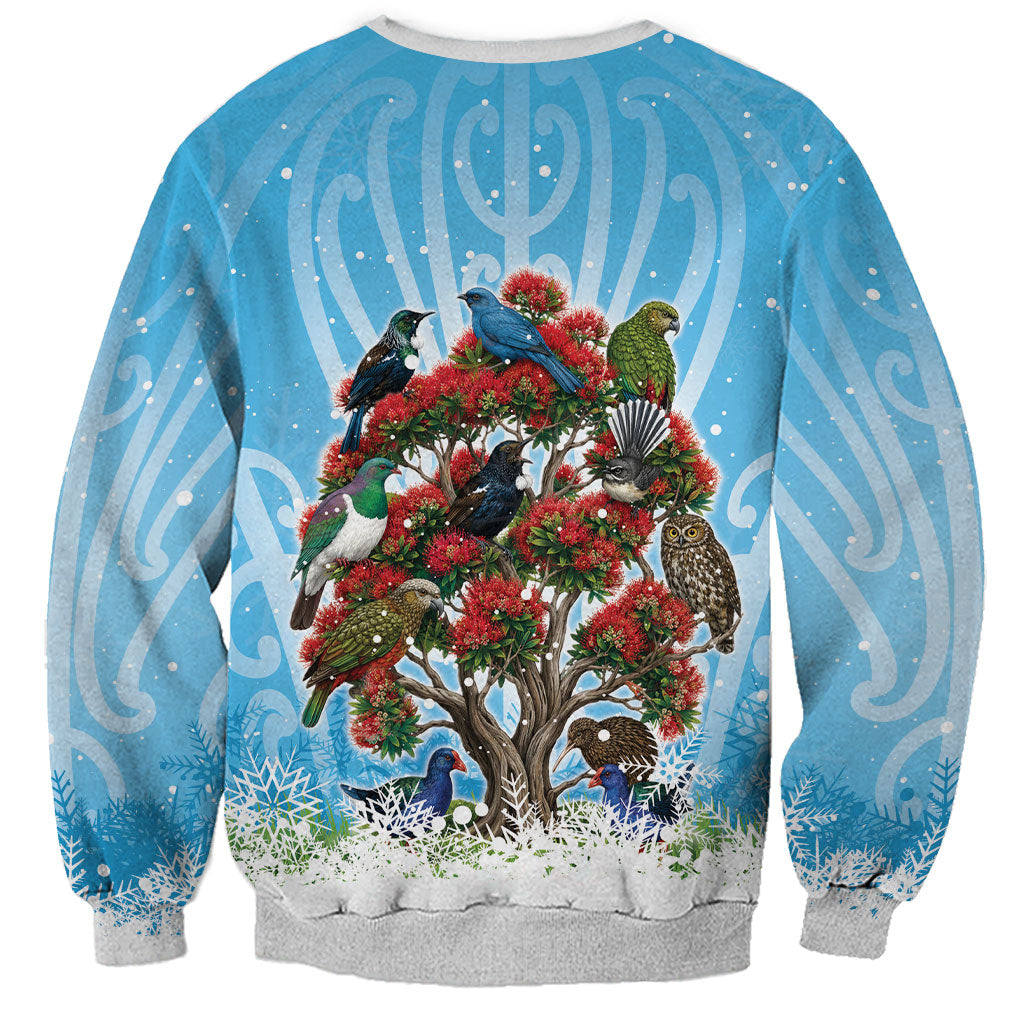 New Zealand Birds Christmas Sweatshirt Pohutukawa Xmas Tree LT05 - Polynesian Pride