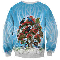 New Zealand Birds Christmas Sweatshirt Pohutukawa Xmas Tree LT05 - Polynesian Pride