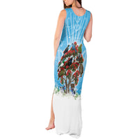 New Zealand Birds Christmas Tank Maxi Dress Pohutukawa Xmas Tree LT05 - Polynesian Pride