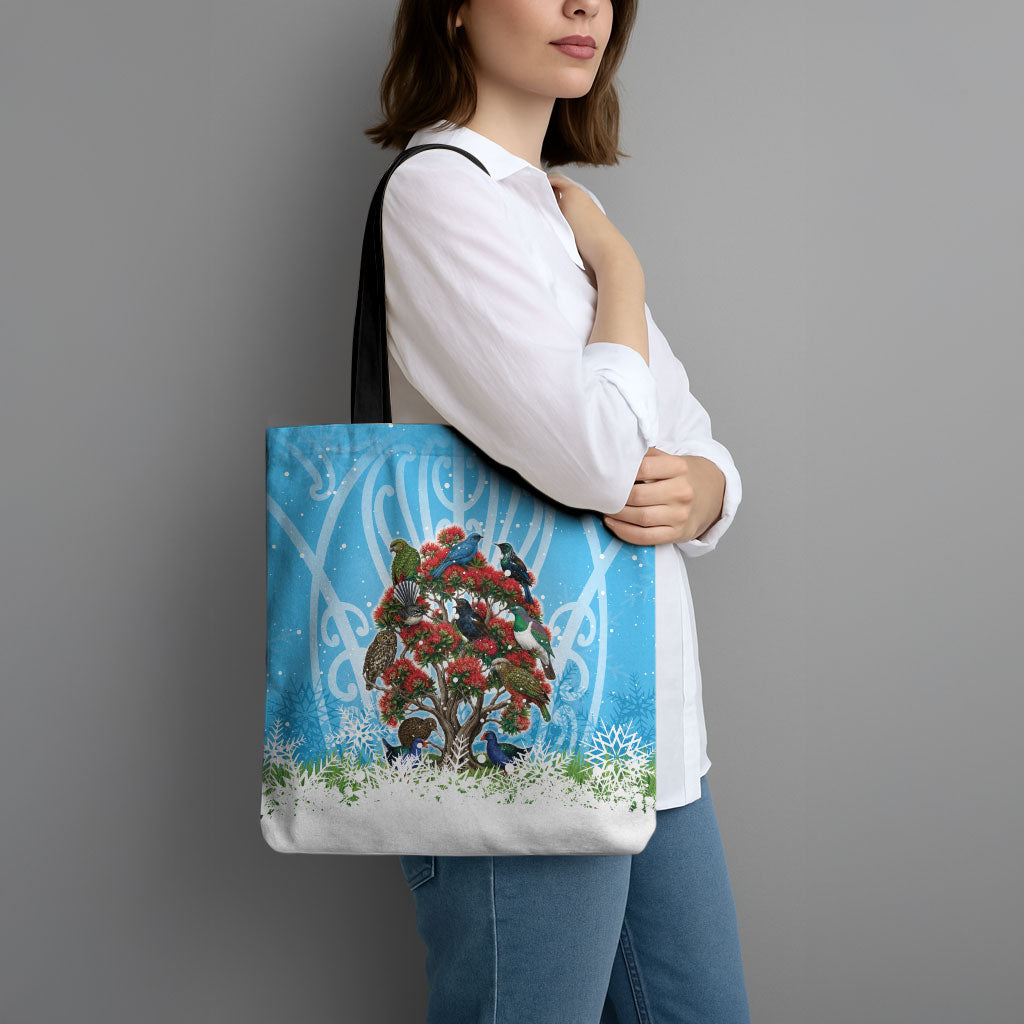 New Zealand Birds Christmas Tote Bag Pohutukawa Xmas Tree LT05 - Polynesian Pride