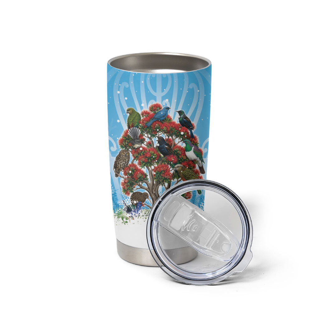 New Zealand Birds Christmas Tumbler Cup Pohutukawa Xmas Tree LT05 - Polynesian Pride