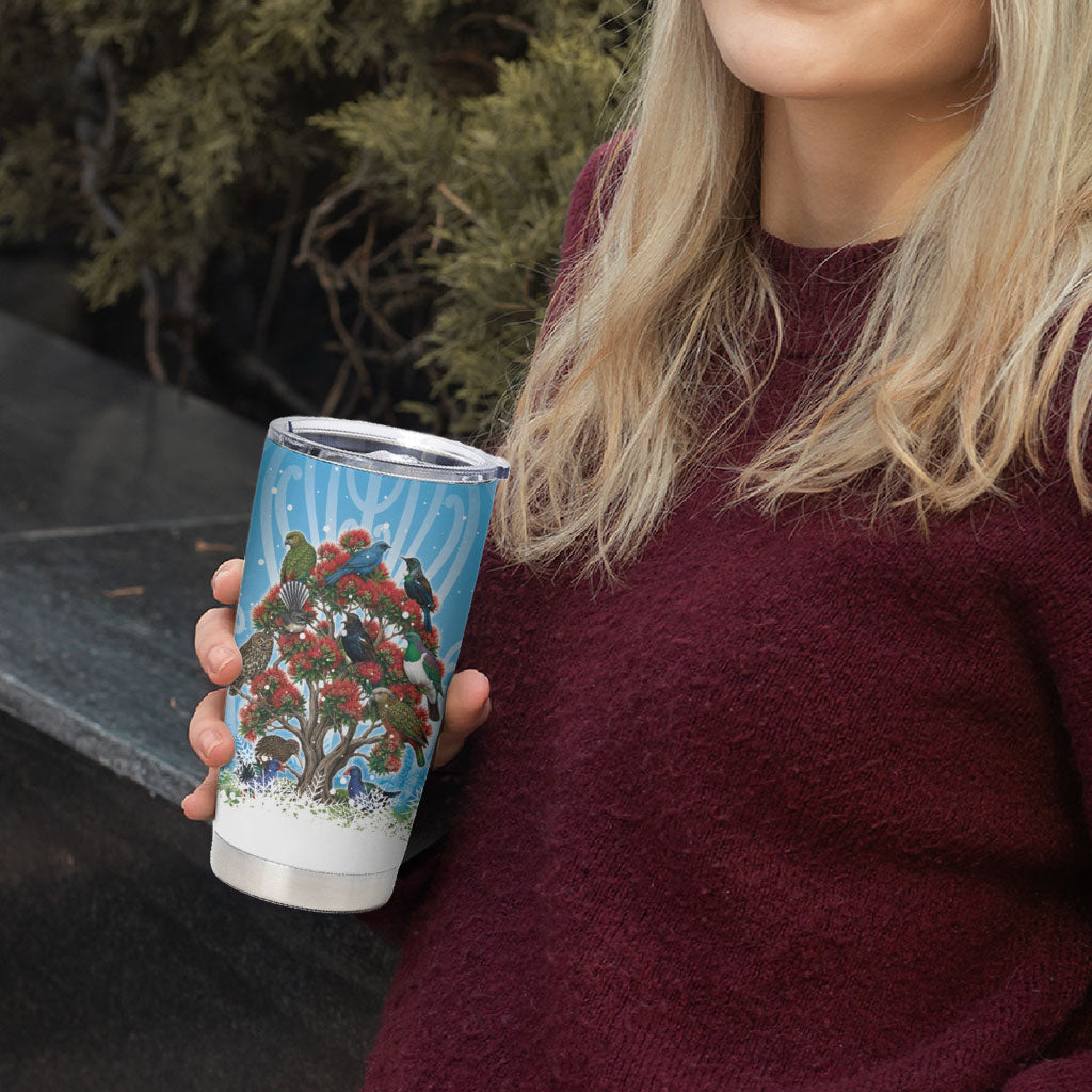 New Zealand Birds Christmas Tumbler Cup Pohutukawa Xmas Tree LT05 - Polynesian Pride