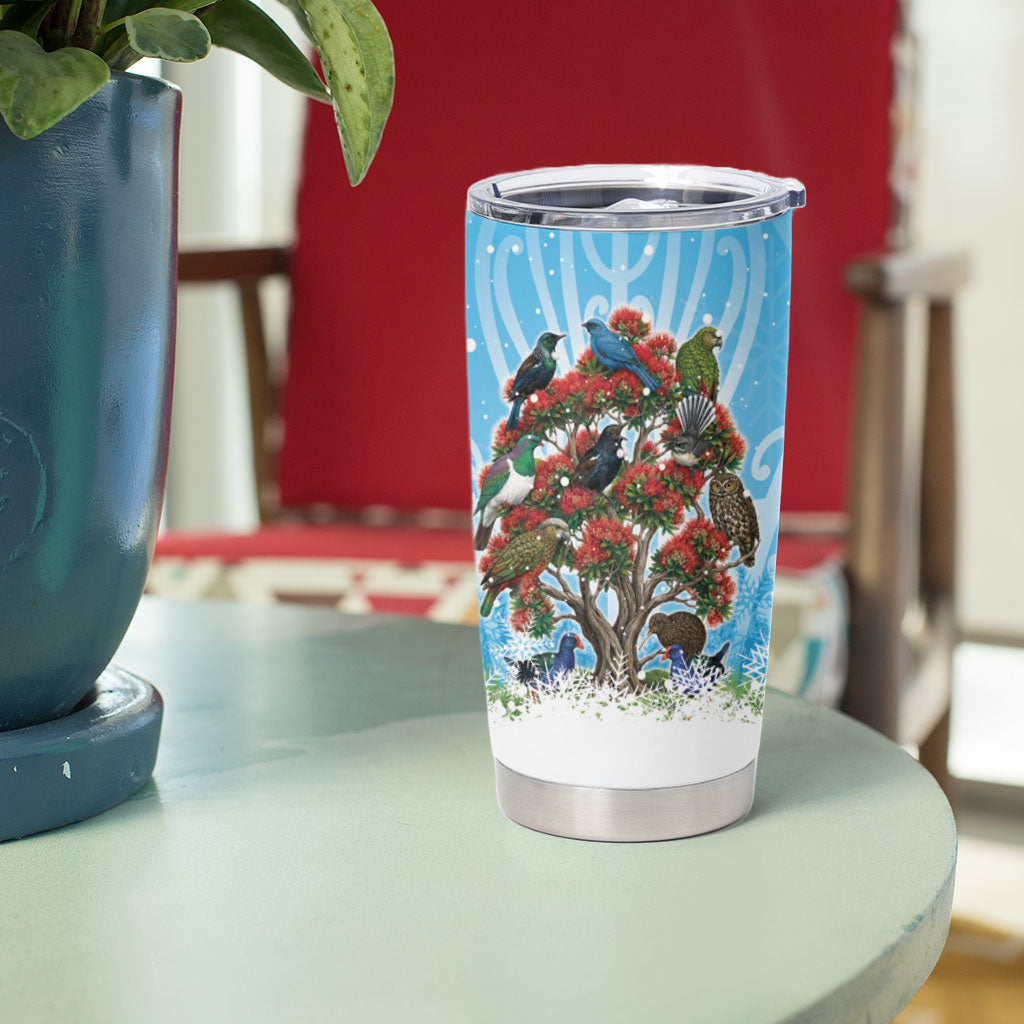 New Zealand Birds Christmas Tumbler Cup Pohutukawa Xmas Tree LT05 - Polynesian Pride