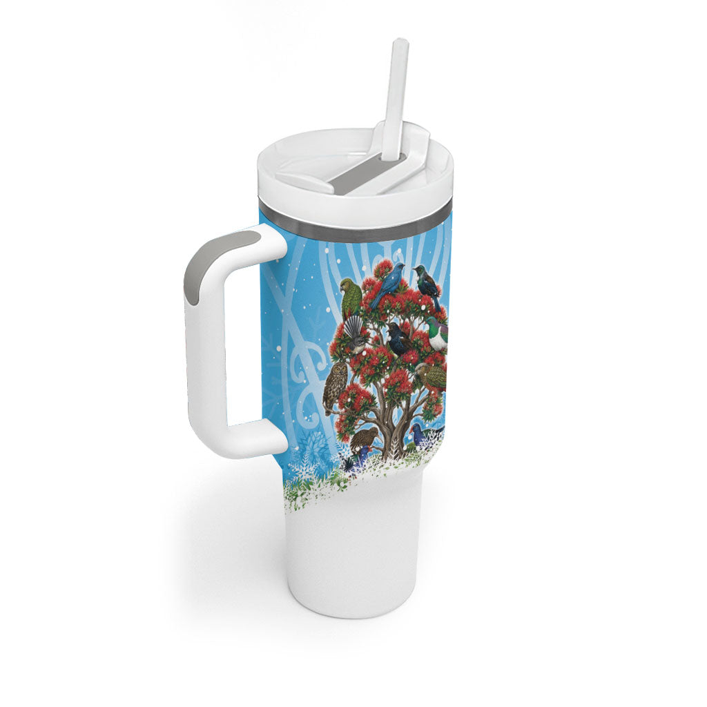 New Zealand Birds Christmas Tumbler With Handle Pohutukawa Xmas Tree LT05 - Polynesian Pride