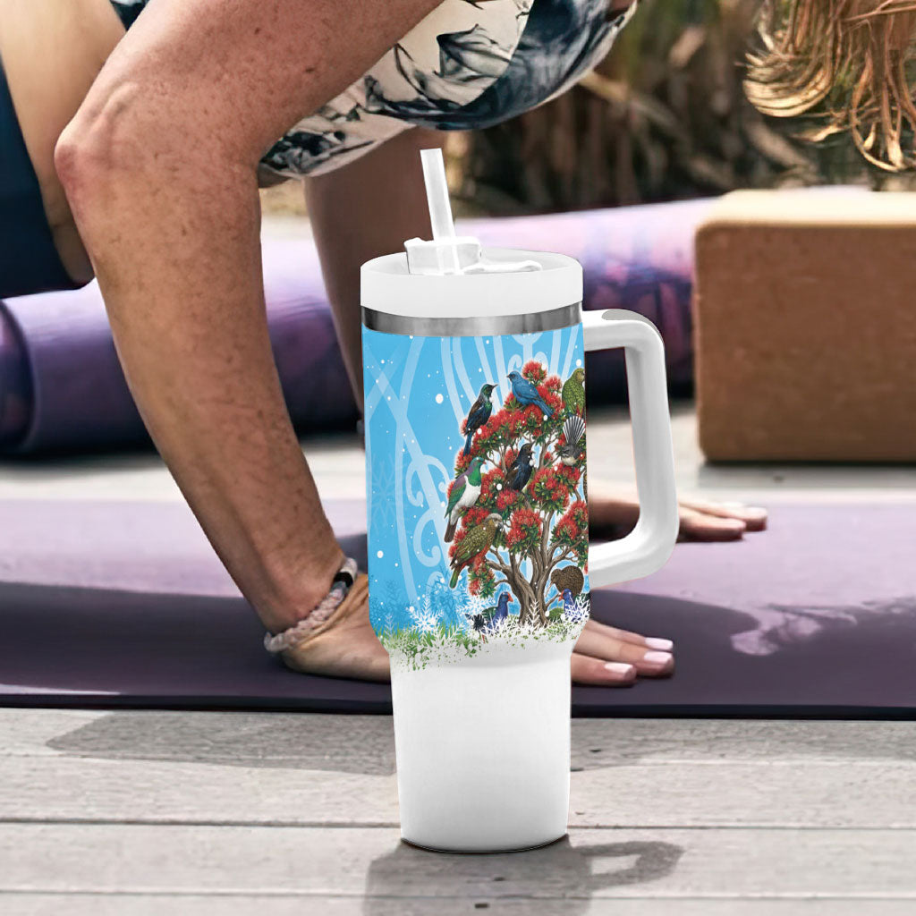 New Zealand Birds Christmas Tumbler With Handle Pohutukawa Xmas Tree LT05 - Polynesian Pride