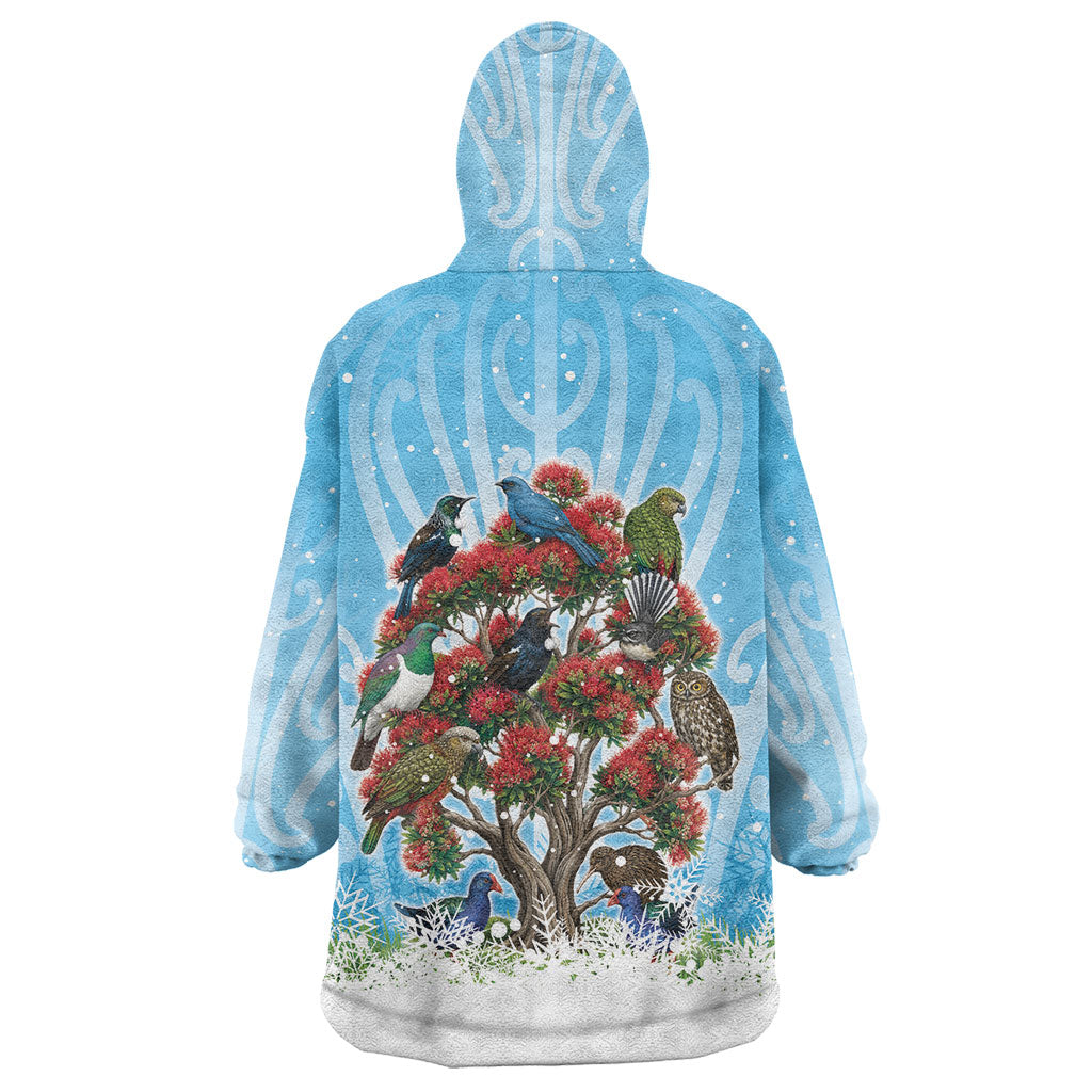 New Zealand Birds Christmas Wearable Blanket Hoodie Pohutukawa Xmas Tree LT05 - Polynesian Pride
