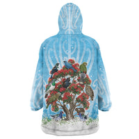 New Zealand Birds Christmas Wearable Blanket Hoodie Pohutukawa Xmas Tree LT05 - Polynesian Pride