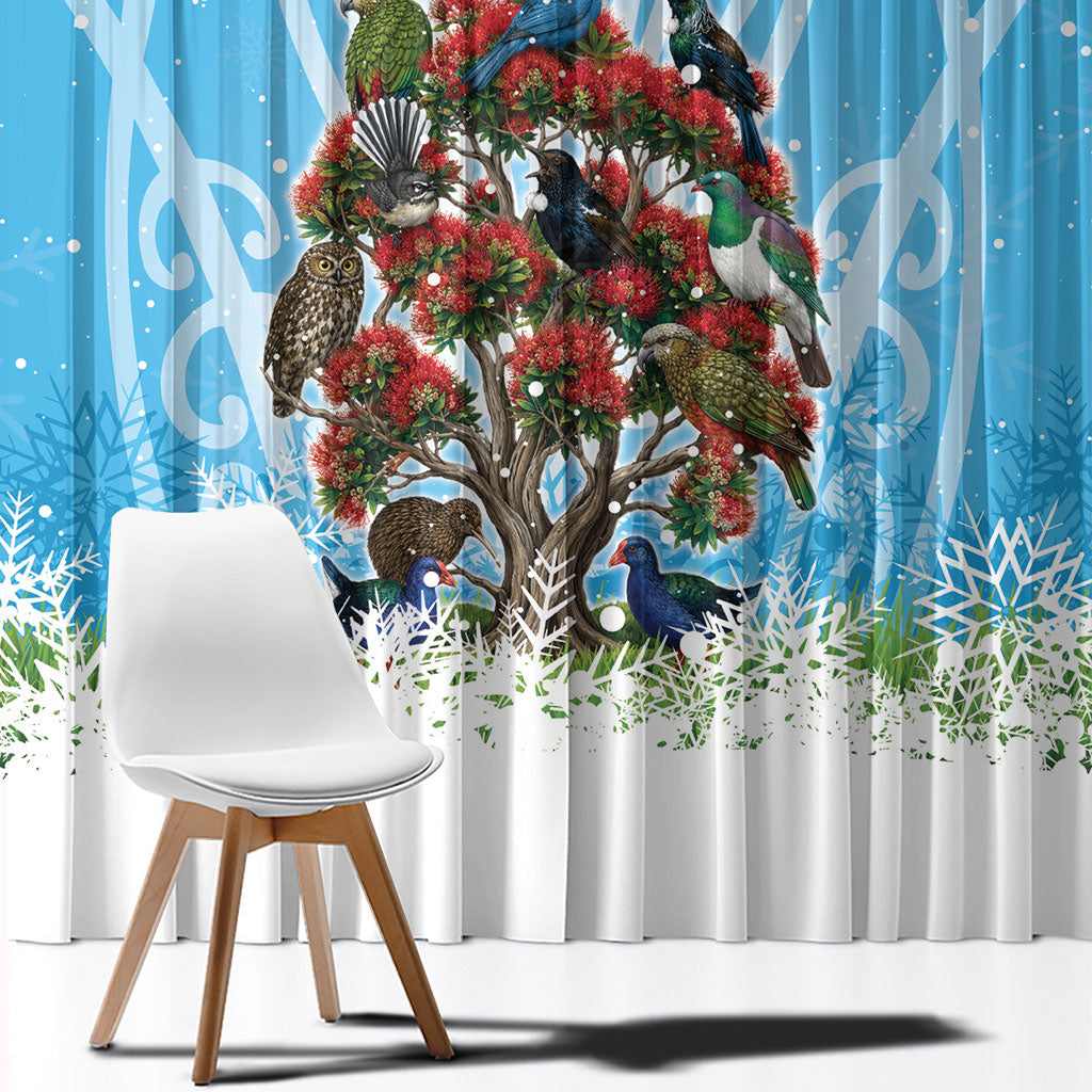 New Zealand Birds Christmas Window Curtain Pohutukawa Xmas Tree LT05 - Polynesian Pride
