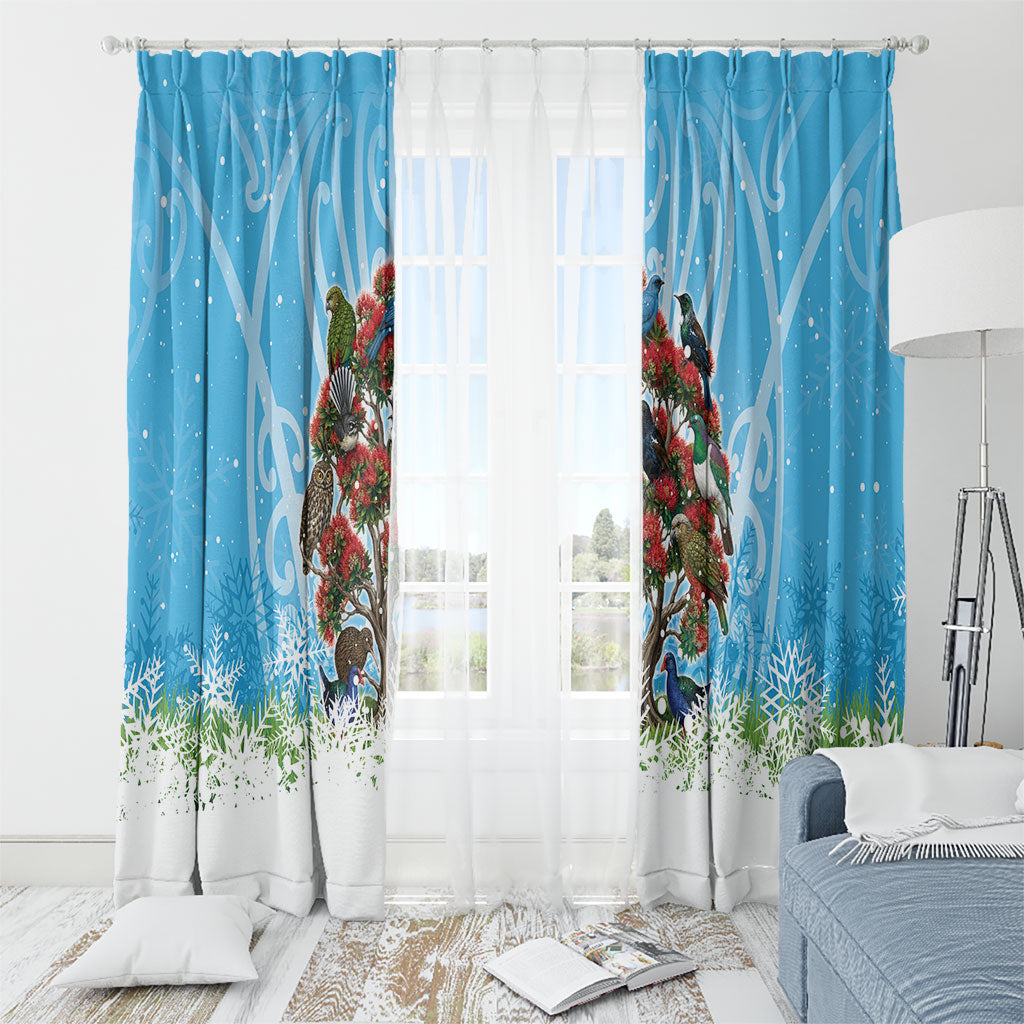 New Zealand Birds Christmas Window Curtain Pohutukawa Xmas Tree LT05 - Polynesian Pride