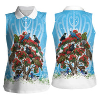 New Zealand Birds Christmas Women Sleeveless Polo Shirt Pohutukawa Xmas Tree LT05 - Polynesian Pride