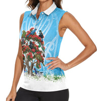 New Zealand Birds Christmas Women Sleeveless Polo Shirt Pohutukawa Xmas Tree LT05 - Polynesian Pride