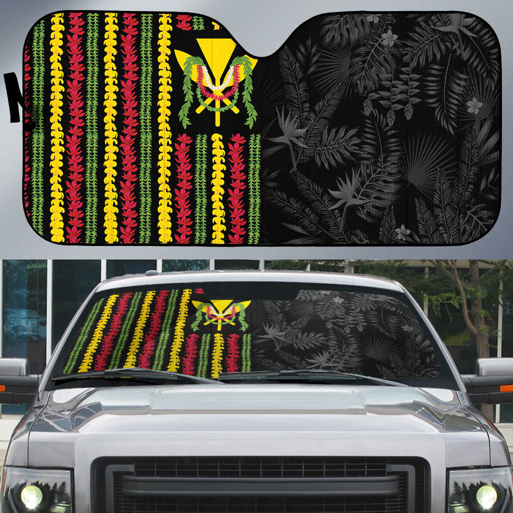 Hawaii Lei Kanaka Maoli Flag Auto Sun Shade Tropical Vibes LT05 Black - Polynesian Pride