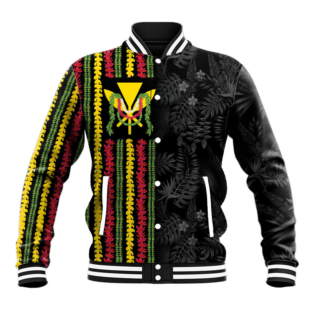 Hawaii Lei Kanaka Maoli Flag Baseball Jacket Tropical Vibes LT05 Unisex Black - Polynesian Pride