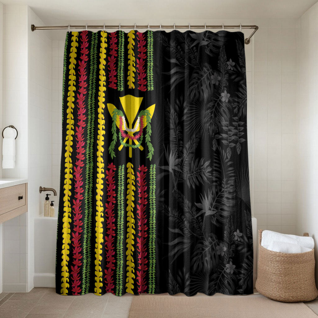 Hawaii Lei Kanaka Maoli Flag Bathroom Set Tropical Vibes LT05 Shower Curtain Only Black - Polynesian Pride