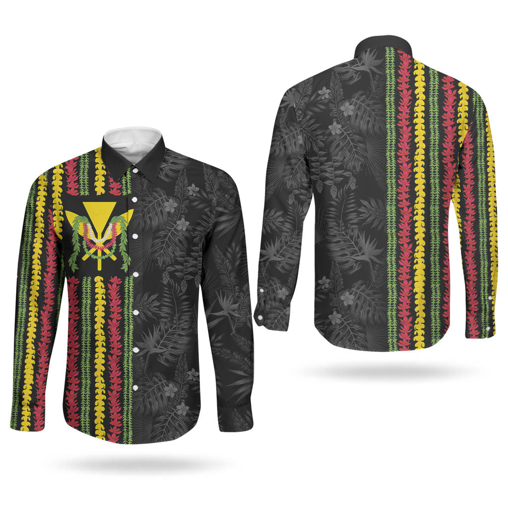 Hawaii Lei Kanaka Maoli Flag Couples Matching Long Sleeve Bodycon Dress and Long Sleeve Button Shirt Tropical Vibes LT05 - Polynesian Pride