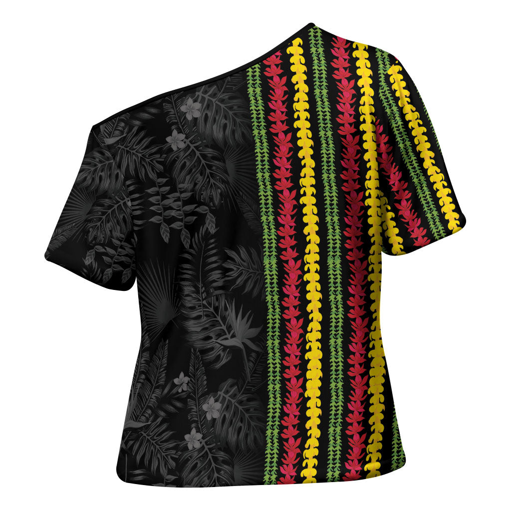 Hawaii Lei Kanaka Maoli Flag Cross Shoulder Shirt Tropical Vibes LT05 - Polynesian Pride