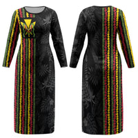 Hawaii Lei Kanaka Maoli Flag Family Matching Long Sleeve Bodycon Dress and Hawaiian Shirt Tropical Vibes LT05 Mom's Dress Black - Polynesian Pride