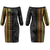 Hawaii Lei Kanaka Maoli Flag Family Matching Off The Shoulder Long Sleeve Dress and Hawaiian Shirt Tropical Vibes LT05 Mom's Dress Black - Polynesian Pride