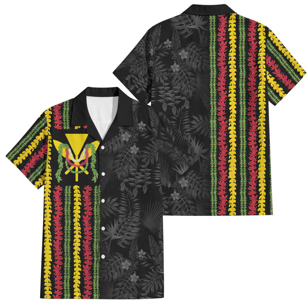 Hawaii Lei Kanaka Maoli Flag Family Matching Off Shoulder Short Dress and Hawaiian Shirt Tropical Vibes LT05 Dad's Shirt - Short Sleeve Black - Polynesian Pride